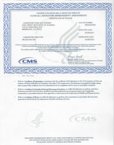 Oak Crest receives Clinical and Public Health Laboratory License (CLIA ...
